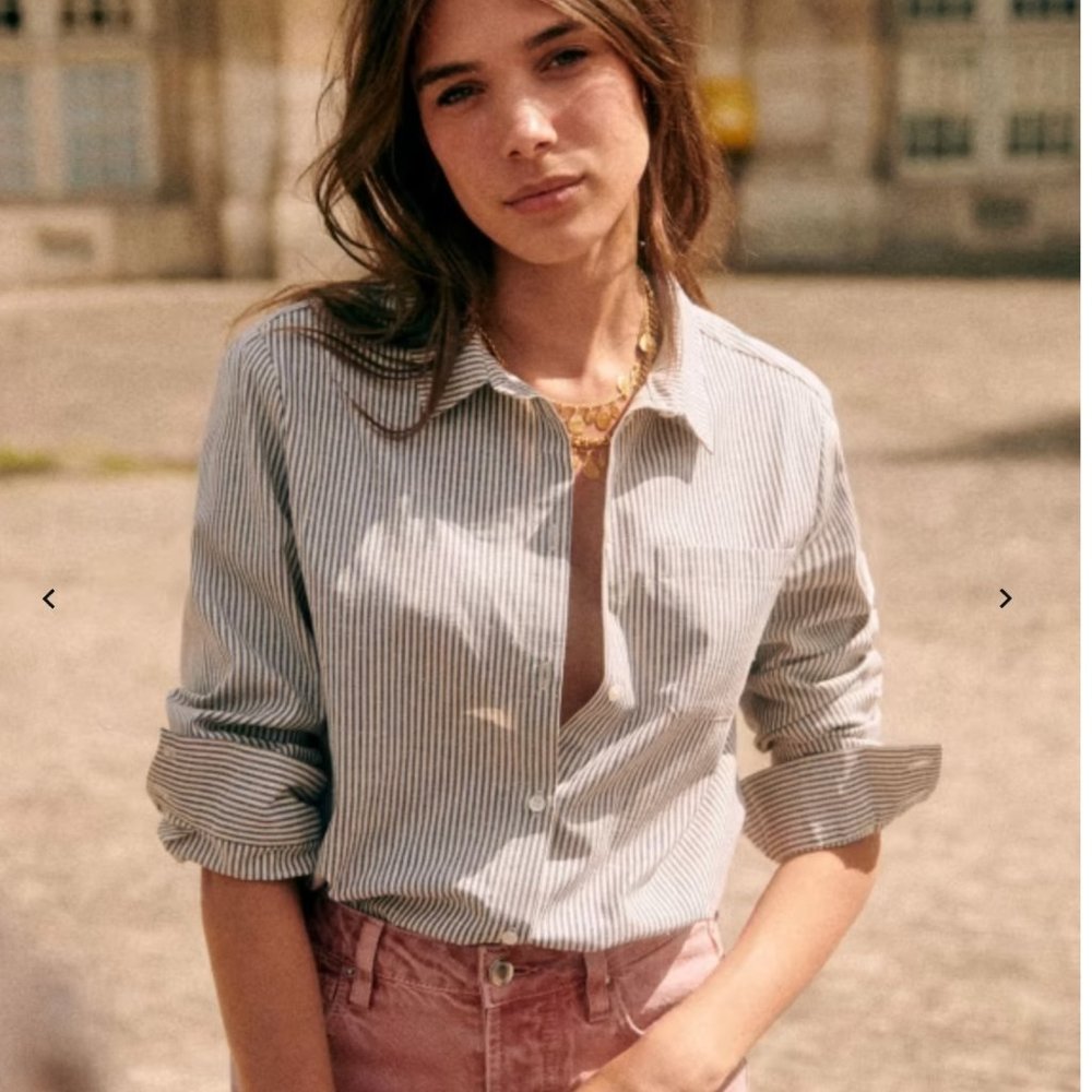 Sézane TOMBOY SHIRT | Blue Stripes Ecru | Size FR 38 / US 6
